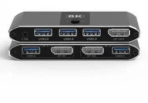 FOR KVM Switch 8K Ultra-Clear Screen Switch 2-In 1-Out -Compatible Switch 4K120hz Line Control Switch DP Easy Install