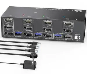 FOR 2 HDMI-Compatible USB 3.0 KVM Switch 8K@60Hz 4K@144Hz Triple Monitor Keyboard Mouse Switch US-Plug
