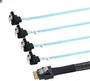 FOR Efficient and Reliable PCIE Slimline SAS 4.0 38pin SFF-8654 4i to 4 SATA Female 90 Degree Cable FOR Efficient and Reliable PCIE Slimline SAS 4.0 38pin SFF-8654 4i to 4 SATA Female 90 Degree Cable