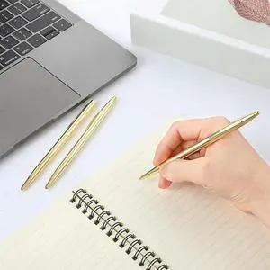 FOR Sleek 50Pcs Gold Metallic Mini Ballpoint Pens For Home Office, Black Ink, Retractable Conical 1.0Mm Penpoint FOR Sleek 50Pcs Gold Metallic Mini Ballpoint Pens For Home Office, Black Ink, Retractable Conical 1.0Mm Penpoint
