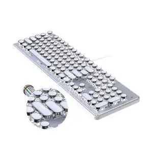 FOR Vintage Typewriter Mechanical Gaming Keyboard with White Backlit 104-Key Corded Media Control Game Keypad White FOR Vintage Typewriter Mechanical Gaming Keyboard with White Backlit 104-Key Corded Media Control Game Keypad White