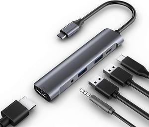 5 Ports USB C Hub, Docking Station, HDMI+Type C PD+Audio 3.5mm+USB 3.0+USB 2.0 USB-C Hub adapter, Laptop dock, 4K HDMI Smart 5 fit 1 USB-C Dongle, Compatible for MacBook Pro/Air More Type C devices