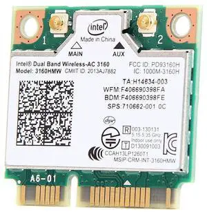 Intel 3160HMW , mPCIe Dual Band Wireless-AC 3160 802.11ac, Dual Band, 1x1 (433Mbps) , Wi-Fi + Bluetooth 4.0