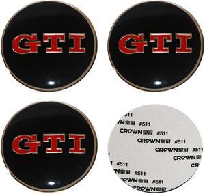 CHESHUN Set of 4 Black Red GTI Wheel Center Cap Stickers Rim Badge Domed 65mm