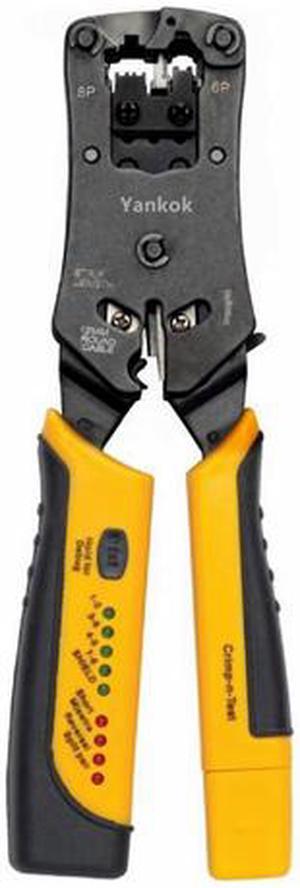 Yankok [RJ45 RJ12 RJ11 Cable Tester Crimper] for 8P 6P 4P Network Connectors and CAT5 CAT6 Ethernet Cables Crimp Strip Cut and Test All in One HT376 Yellow Handle