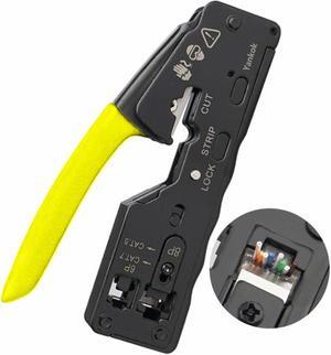 Yankok [The Ultimate Pass Thru Crimper] Crimps RJ45 Pass Through RJ12 RJ11 Regular Network Connector and Strip Cut CAT5/5e CAT6/6a CAT7 Unshielded and Shielded Ethernet Cable Yellow Handle