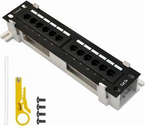 Yankok [Cat5 Cat5e 12 Port Patch Panel] with Bracket Rack / Wall Mount 10in.x1U Unshielded Color-Coded T568A T568B Wiring (Come with Mini Punch Down Tool)