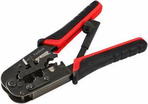 Yankok [RJ45 RJ12 RJ11 Modular Crimper] for CAT5/5e CAT6 Network Connectors 8P/6P/4P and UTP/STP Ethernet Cables Strip Cut and Crimp Tool N5684R Red Handle (Ratcheting Mechanism. Easy to Storage)