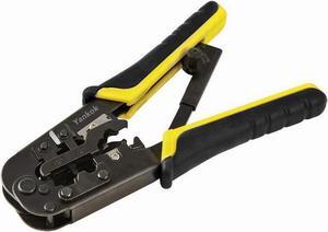 Yankok [RJ45 RJ12 RJ11 Modular Crimper] for CAT5/5e CAT6 Network Connectors 8P/6P/4P and UTP/STP Ethernet Cables Strip Cut and Crimp Tool N5684R Black Handle (Ratcheting Mechanism. Easy to Storage)