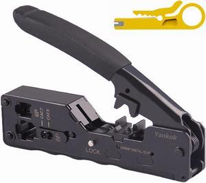 Yankok [CAT5/5e CAT6/6a CAT7 Modular Crimper] Crimps Shielded and Unshielded RJ45 (8P8C) RJ12 (6P6C) RJ11 (6P4C) Network Connectors Ethernet Data and Telephone Jacks Matte Black