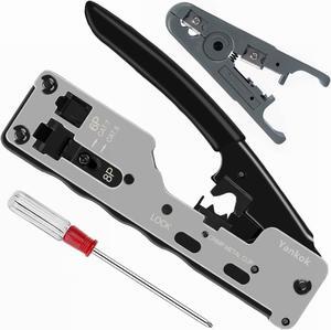 Yankok [CAT5 CAT6 CAT7 Modular Crimper] for Shielded and Unshielded RJ45 RJ12 RJ11 Network Connectors Ethernet Crimp Tool Silver (Come with Screwdriver and Cable Stripper)