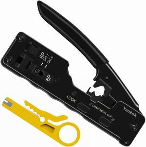Yankok [CAT5 CAT6 CAT7 Modular Crimper] for Shielded and Unshielded RJ45 RJ12 RJ11 Network Connectors Ethernet Crimp Tool Black (Come with Mini Cable Stripper)