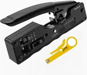 Yankok [CAT5 CAT6 CAT7 Pass Through Crimper] for RJ45 RJ12 RJ11 Pass-Thru Regular and Shielded Unshielded Network Connectors Crimp and Cut (HT7088 Black. Come with Cable Stripper Cutter)