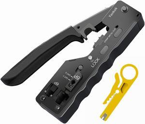 Yankok [CAT5/5e CAT6/6a CAT7 Modular Crimper] Crimps Shielded and Unshielded RJ45 (8P8C) RJ12 (6P6C) RJ11 (6P4C) Network Connectors Ethernet Data and Telephone Jacks Black Handle
