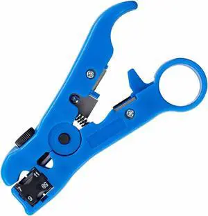 Yankok [HT352B Universal Cable Strip and Cut Tool] Blue with Adjustable Blade Depth for RG59/6/7/11 Coax Cables, UTP FTP STP, CAT5/5e CAT6/6a Ethernet, Date Telephone Round and Flat Wires Strip Cut