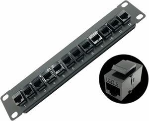 Yankok [CAT6 12 Port Feed Through Patch Panel] 10in. 1U with Built-in Pass Thru Inline Coupler Supports Back CAT5/5e Rack Wall Mount Unshielded RJ45 Ethernet