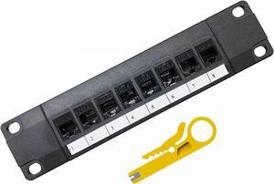 Yankok [CAT6 8 Port Feed Through Patch Panel] 10in. 1U with Built-in Pass Thru Inline Coupler Supports Back CAT5/5e Rack Wall Mount Unshielded RJ45 Ethernet
