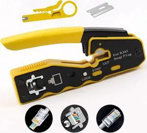 Yankok [RJ45 Pass Through Crimper] Crimps CAT5/5e CAT6/6a CAT7 Shielded and Unshielded RJ45 (8P8C) Network Connectors for Ethernet Cables Yellow Handle