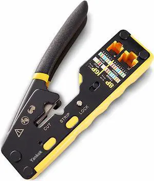 Yankok [HT6088 Pass Through Crimper] for RJ45 Pass-thru and RJ45 RJ12 RJ11 8P 6P Regular Network Connectors Crimp Strip Cut CAT5 CAT6 CAT7 Unshielded and Shielded Cables (Built-in Pass Thru Blade)