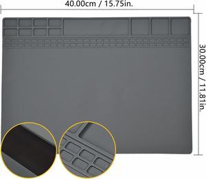 Yankok [Magnetic Anti-Static Mat Gray 15.8 x 11.8 in.] Table Desk ESD Grounding Mats Silicone Solder Pad Electronics Repair Platform with Screw Notches (40 x 30 cm, Heat Resistant, Magnetic Organizer)