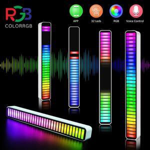 Smart LED Light Bars,RGB Music Level Indicator Light Voice Sound Control Audio, Built-in Battary, 32 Bit for Car Gaming, PC, TV, Room Sound control ambient light pickup light(Silver)