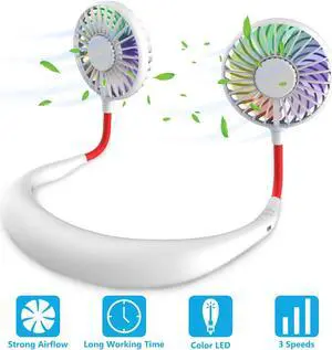 Hand Free Personal Neck Fan - Portable Rechargeable USB Battery Mini Fan - Headphone Design Wearable Neckband Fan Necklance Fan Cooler Fan with Dual Wind Head for Traveling Outdoor Office Room