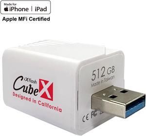 PioData iXflash Cube 512GB Photo Storage Device Apple MFi Certified USB Type A for iPhone & iPad, Auto Backup Photos & Videos
