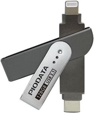 PioData iXflash 128GB MFi Certified Flash Pen Drive for iPhone/iPad/Mac/PC USB 3.1 Type C Lightning External Storage Memory Photo Stick
