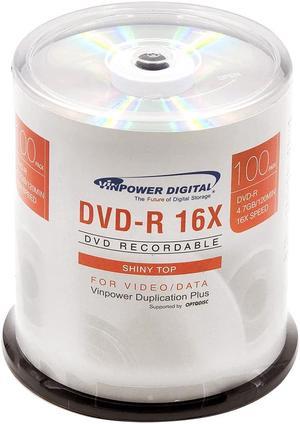 Vinpower Digital DVD-R 4.7GB 16x Silver Top Recordable Media - 100 Disc Cake Box Spindle
