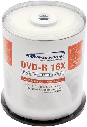 Vinpower Digital DVD-R 4.7GB 16x White Inkjet Printable Hub Recordable Media - 100 Disc Cake Box Spindle