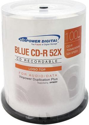 Vinpower Digital Logo Top Blue AZO CD-R 700MB 52X Recordable Media Disc 100pk Cake Box (FFB), 100 Discs