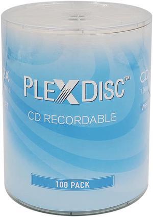 PlexDisc CD-R 700MB 52X White Inkjet Hub Printable Recordable Media - 100pk (no Container) FFB 631-217-BX, 100 Discs