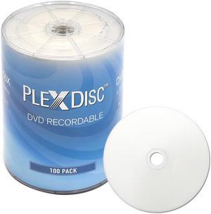 PlexDisc DVD-R 4.7GB 16x White Inkjet Hub Printable Recordable Media Disc - 100 Disc shrink wrap with Wheel Cap (no Container) FFP 632-217-BX