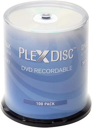 PlexDisc DVD-R 4.7GB 16X Silver Inkjet Printable Surface Hub Printable - 100pk Cake Box (FFP) 632-315-BX, 100 discs
