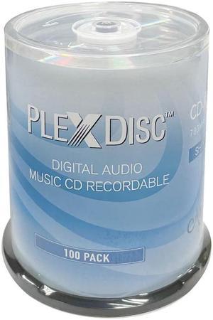 PlexDisc 52x Digital Audio Music CD-R Disc 80min 700MB Shiny Silver - 100 PK Cake Box, 100 discs