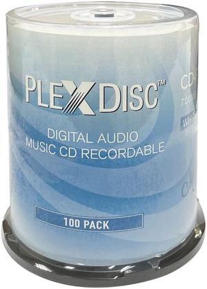 PlexDisc 52x Digital Audio Music CD-R Disc 700MB White Inkjet Printable - 100 PK Spindle (FFP), 100 Discs