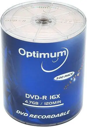 OPTIMUM DVD-R 4.7GB 16x Branded Logo Recordable Media Disc - 100 Disc (no Container)