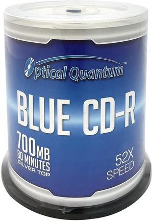 Optical Quantum Blue AZO CD-R 700MB 52X Shiny Silver Top Blank Recordable Media Disc - 100pk Cake Box, 100 Discs