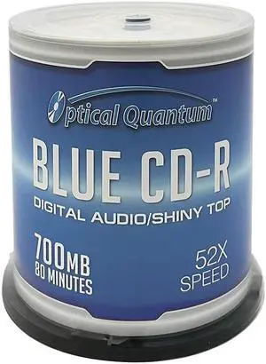 Optical Quantum Digital Audio Silver Top 700MB 52x Blue AZO CD-R with Noise Free Playback for Optimal Audio Music recording, 100 Discs