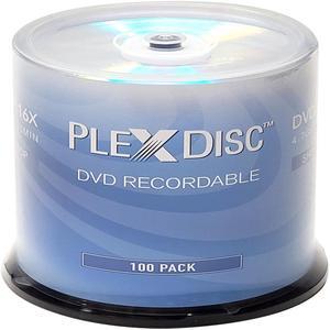PlexDisc DVD-R 4.7GB 16x Recordable Media Silver Top Disc  100pk Cake Box 632-115-BX, 100 Discs