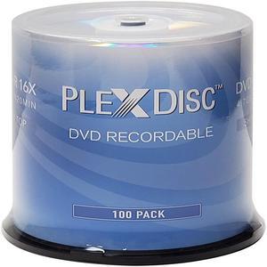 PlexDisc DVD+R 4.7GB 16x Recordable Media Silver Top Disc  100pk Cake Box 63C-115-BX, 100 Discs