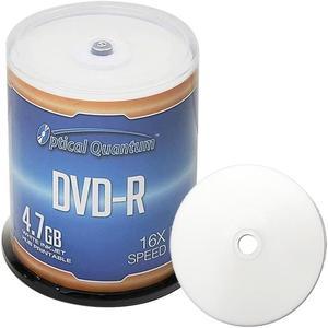 Optical Quantum DVD-R 4.7GB 16X White Inkjet Printable Hub Printable - 100pk Cake Box, 100 discs