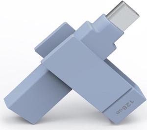PioData Apple MFi Certified iXflash 128GB Backup Flash Drive 2-in-1 USB for iPhone, iPad, and Computer, USB Type A & USB Type C,  Morandi Blue iPhone USB Storage Flash Drive, Photo Stick for iPhone