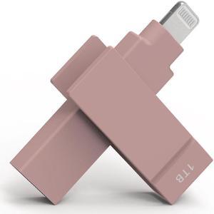 PioData Apple MFi Certified Morandi Pink iXflash 1 TB Backup Flash Drive 2-in-1 USB for iPhone, iPad, and Computer, USB Type A & Lightning, External Hard Drive for iPhone