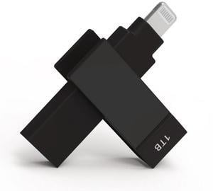 PioData Apple MFi Certified Black iXflash 1 TB Backup Photo Stick 2-in-1 USB Type A & Lightning, USB for iPhone, iPad, External Photo Storage for iPhone and Computer