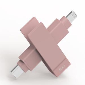 PioData Apple MFi Certified 1 TB iXflash Backup Flash Drive 2-in-1 USB Type C & Lightning for iPhone, iPad, and Computer | Photo Storage and Transfer Morandi Pink