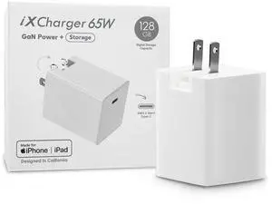 Piodata USB-C Charger iPhone Flash Drive: 128GB iXCharger Apple MFi Certified for iPad, Android, Laptop, MacBook, Phone, Backup Storage, 65W Fast Charging, External Memory, PD Power Adapter