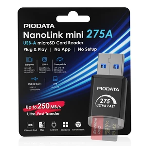 Piodata NanoLink mini USB-A micro SD Card Reader Adapter, Black, 250MB/s Piodata NanoLink mini USB-A micro SD Card Reader Adapter, Black, 250MB/s