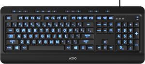 Azio Vision Backlit Wired Large Print Keyboard – 4X Larger Comfortable Quiet Keys , 3 Interchangeable Backlight Colours | Multimedia Hotkey Controls, long 5ft USB cord, haptic feedback  (KB505U) Black