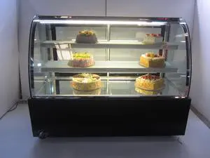 Intsupermai 220V 48inch Glass Refrigerated Cake Pie Showcase Bakery Display Case Cabinet Floor Arc-shaped Back Door